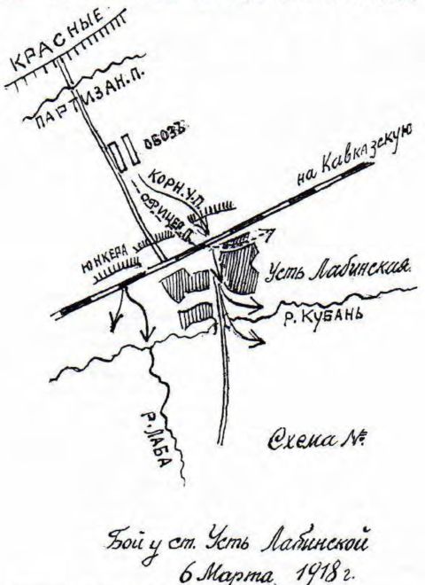Схема №6. Бой у ст. Усть-Лабинской 6 марта 1918 г. Схема №6. Бой у ст. Усть-Лабинской 6 марта 1918 г.