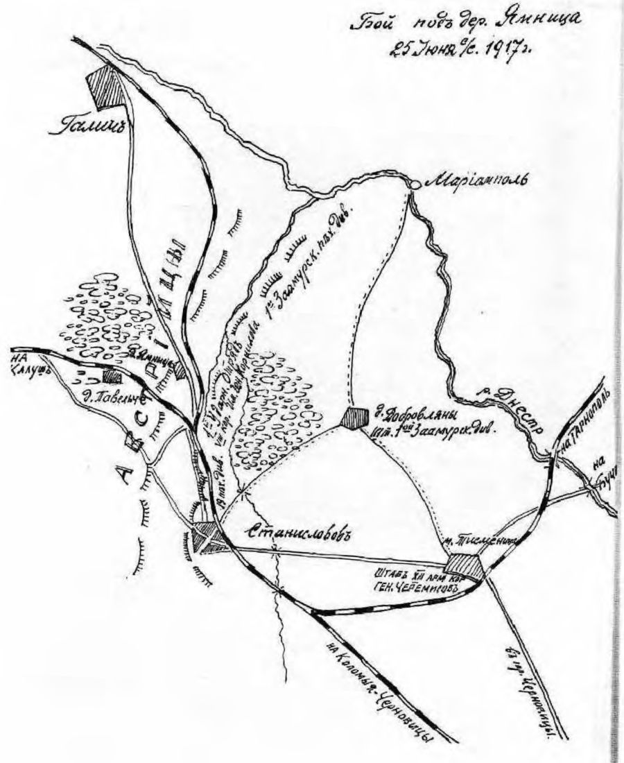 Схема боя под дер. Ямница 25 июня 1917 г.