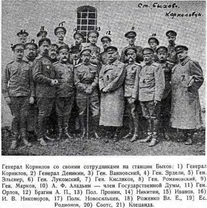 Генерал Корнилов со своими сотрудниками на станции Быхов